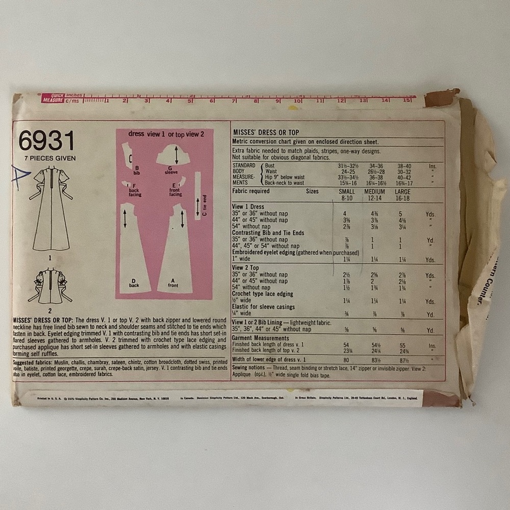 Simplicity 6931 Sewing Pattern - Picture 3 of 3